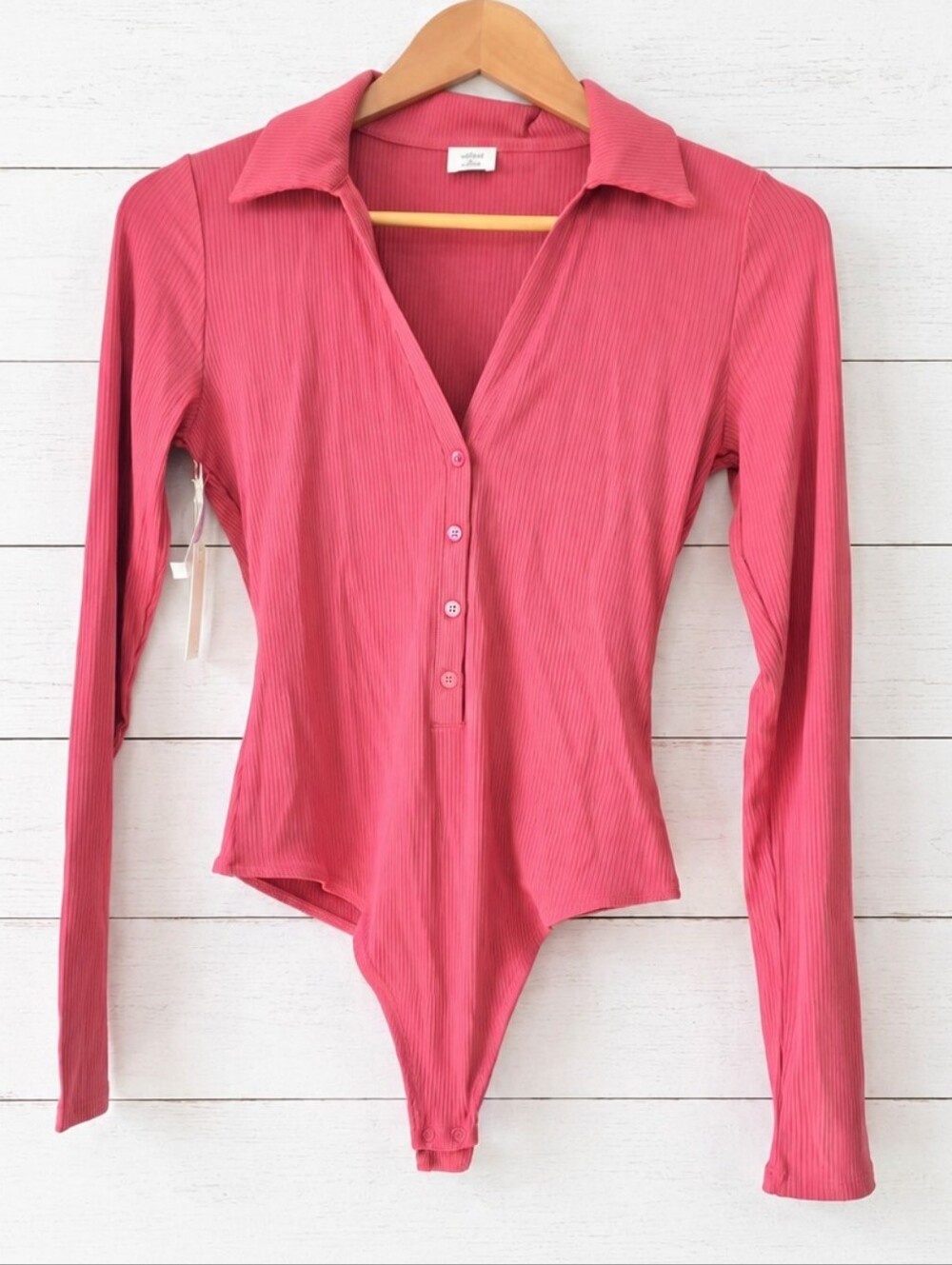 NWT Wilfred Ribbed Long-Sleeve Button Front Bodysuit - Rose Size S